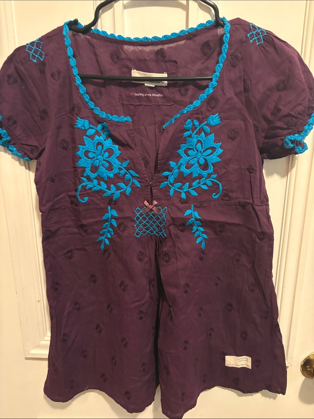 Odd Molly Purple Tunic Top with Teal Embroidery XS